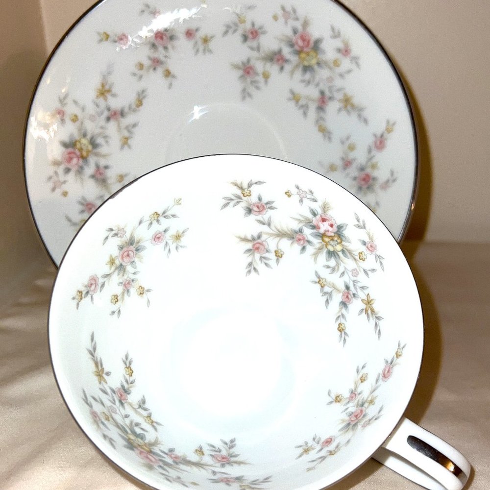 Vintage Noritake China Arlene Flat Cup & Saucer Roses and Yellow Flowers
